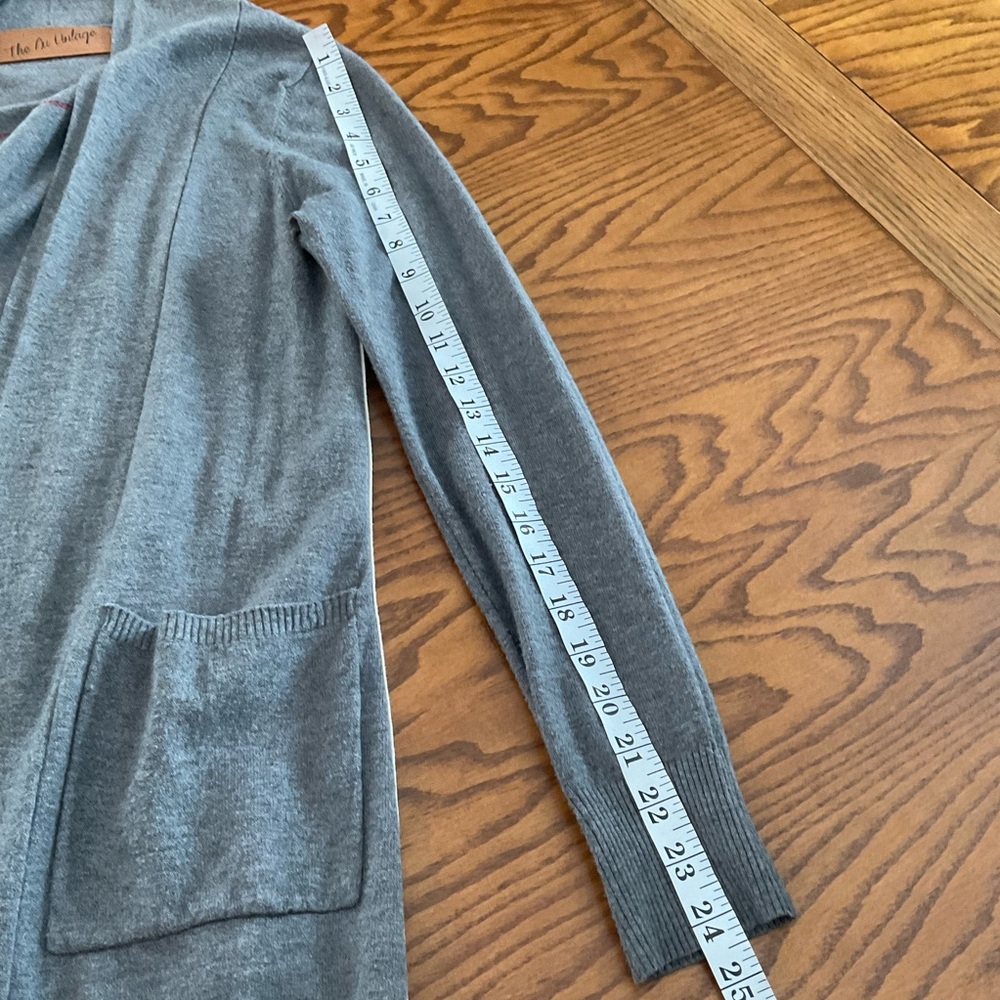 The Nu Vintage Gray w/Red/White Stripe on Sides, Open Front Long Sweater Vest, S - Picture 9 of 11